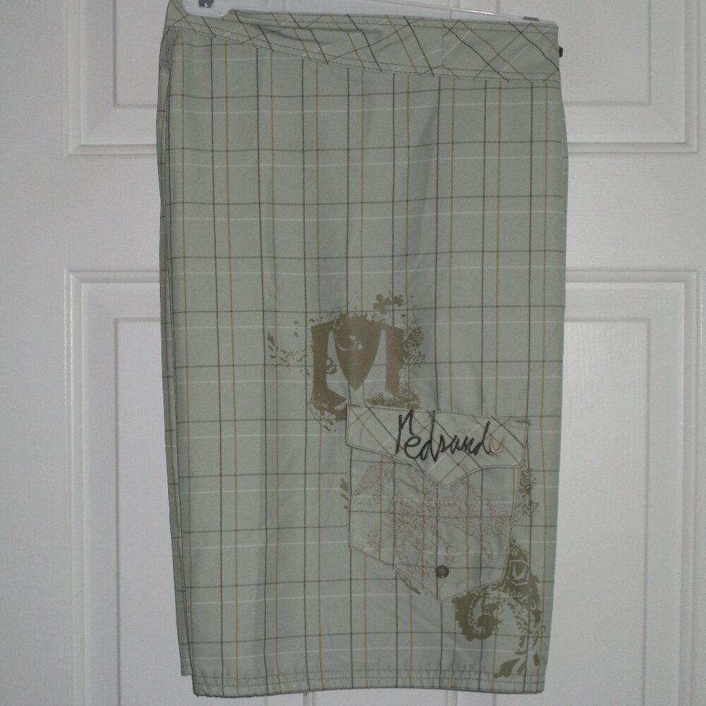 Redsand Mens Green Swim Board Short w/Cargo Pocket - Size 32W